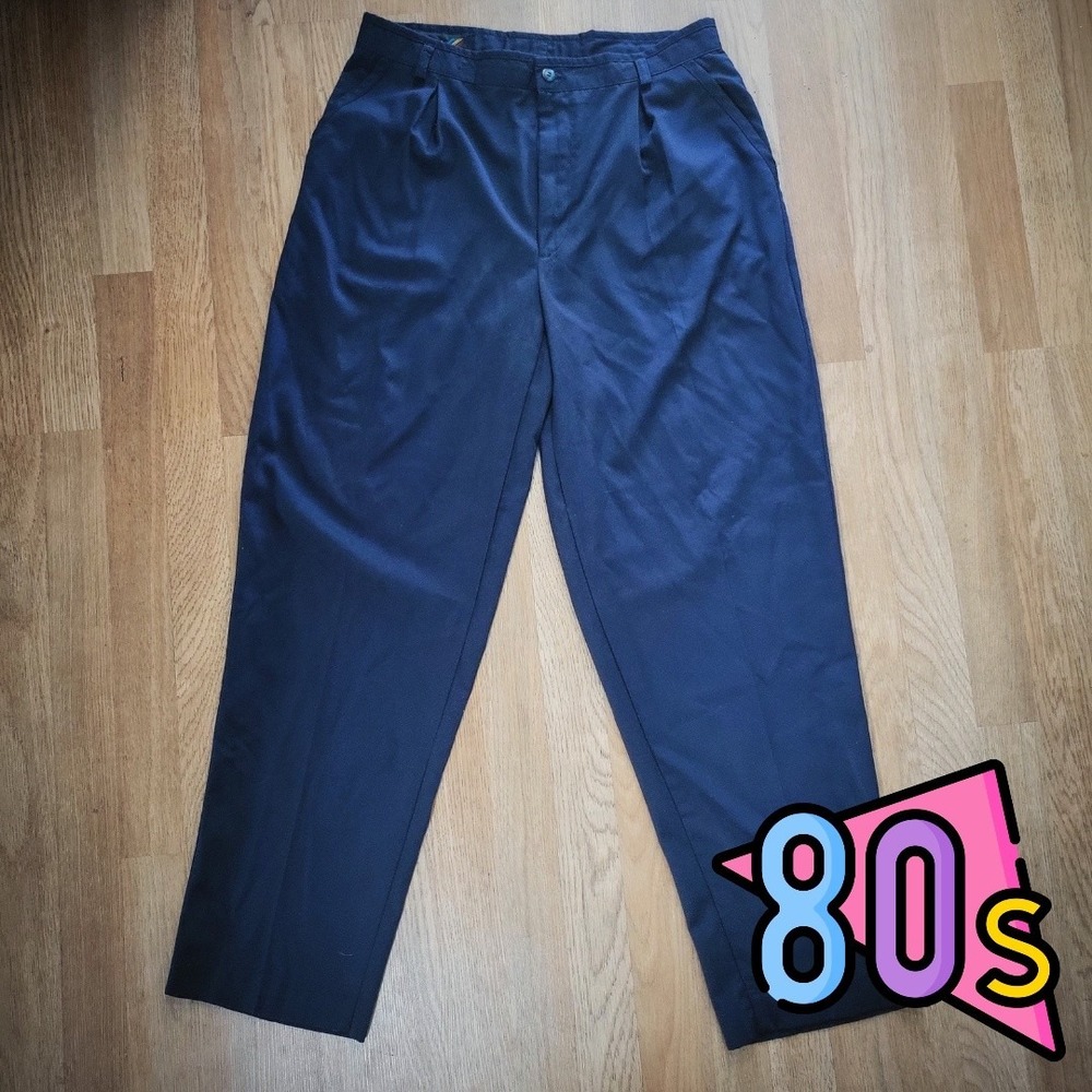 Vintage 80s RPM Mens Blue Pleated Wide Leg Dark Blue Pants 32x30‎